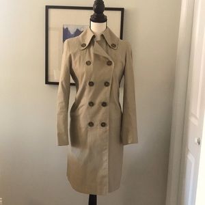 Tan trench coat with floral lining